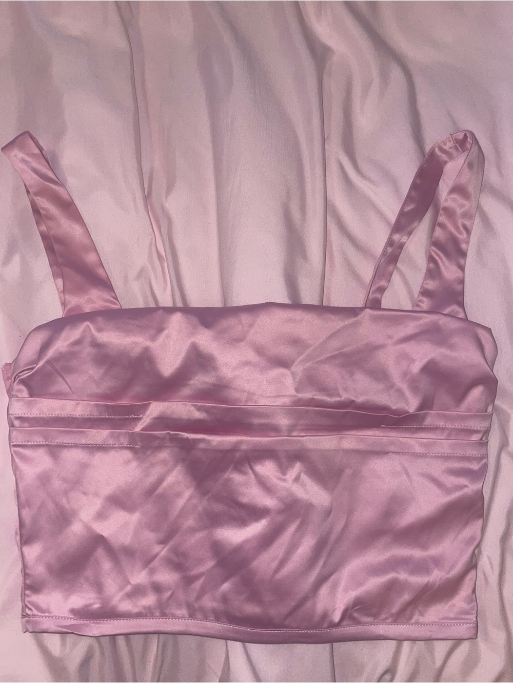 Fashion Nova Pink Satin Bandeau Crop Top